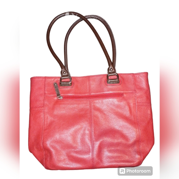 Tignanello Purse Red/Brown Leather Shoulder/hand bag Satchel attached log tag - Picture 2 of 12